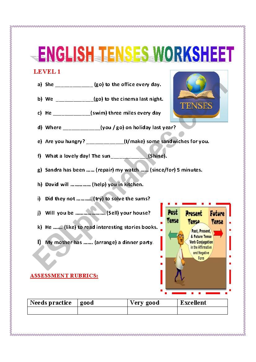 esl worksheets tenses