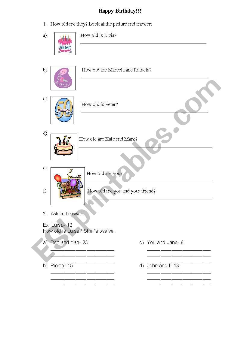 Happy Birthday! Telling age worksheet