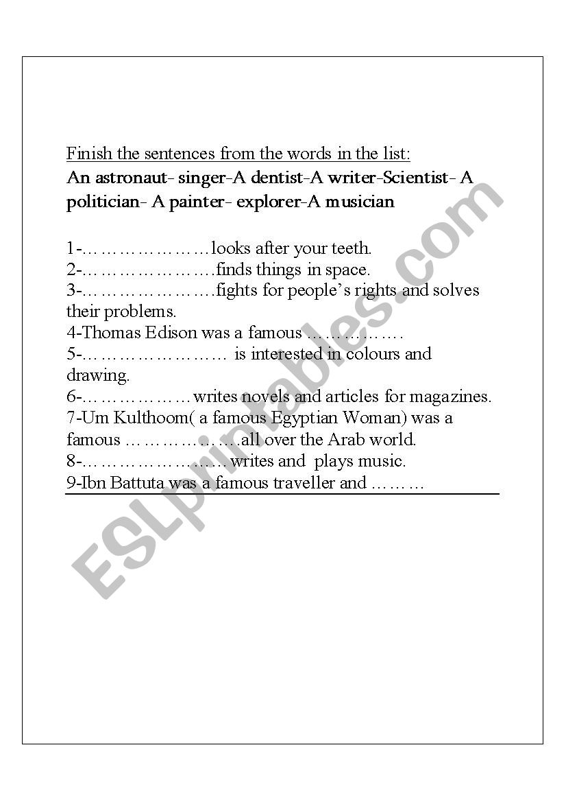  Jobs  worksheet