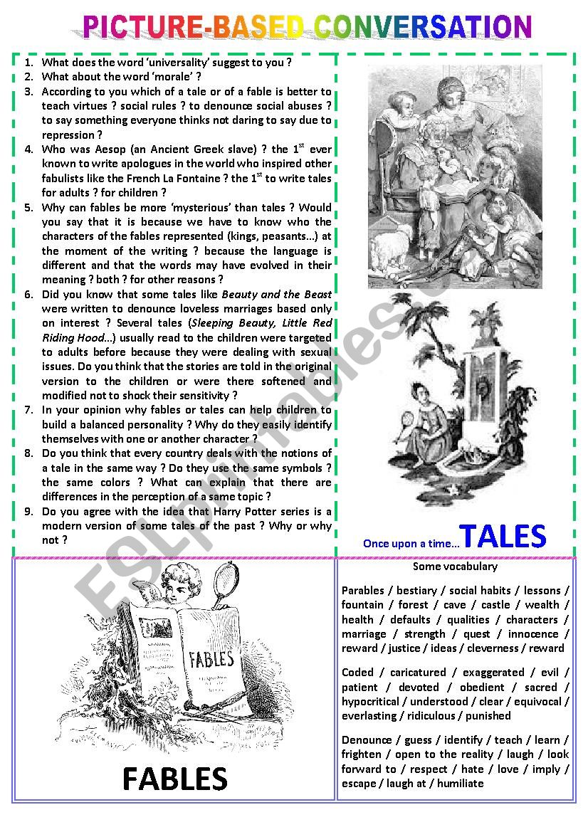 Picture-based conversation : topic 46 - tales vs fables