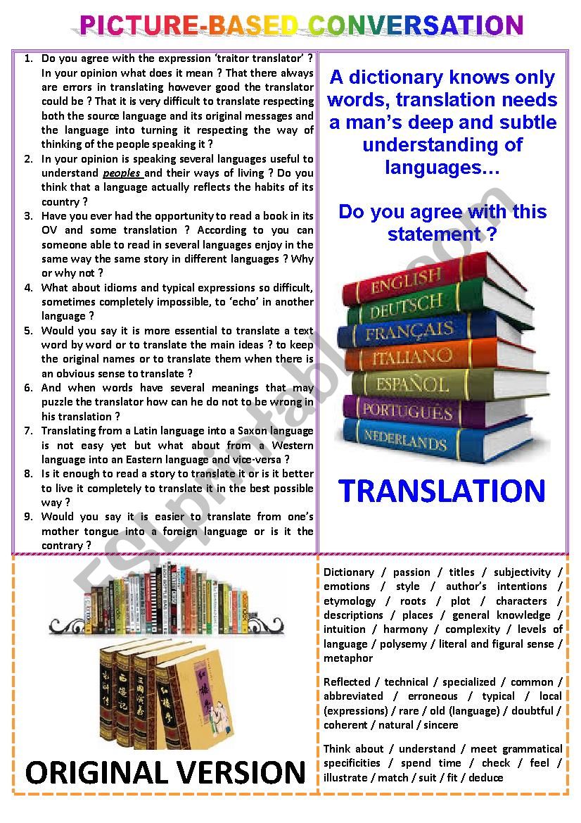 Picture-based conversation : topic 47 - translation vs Original Version