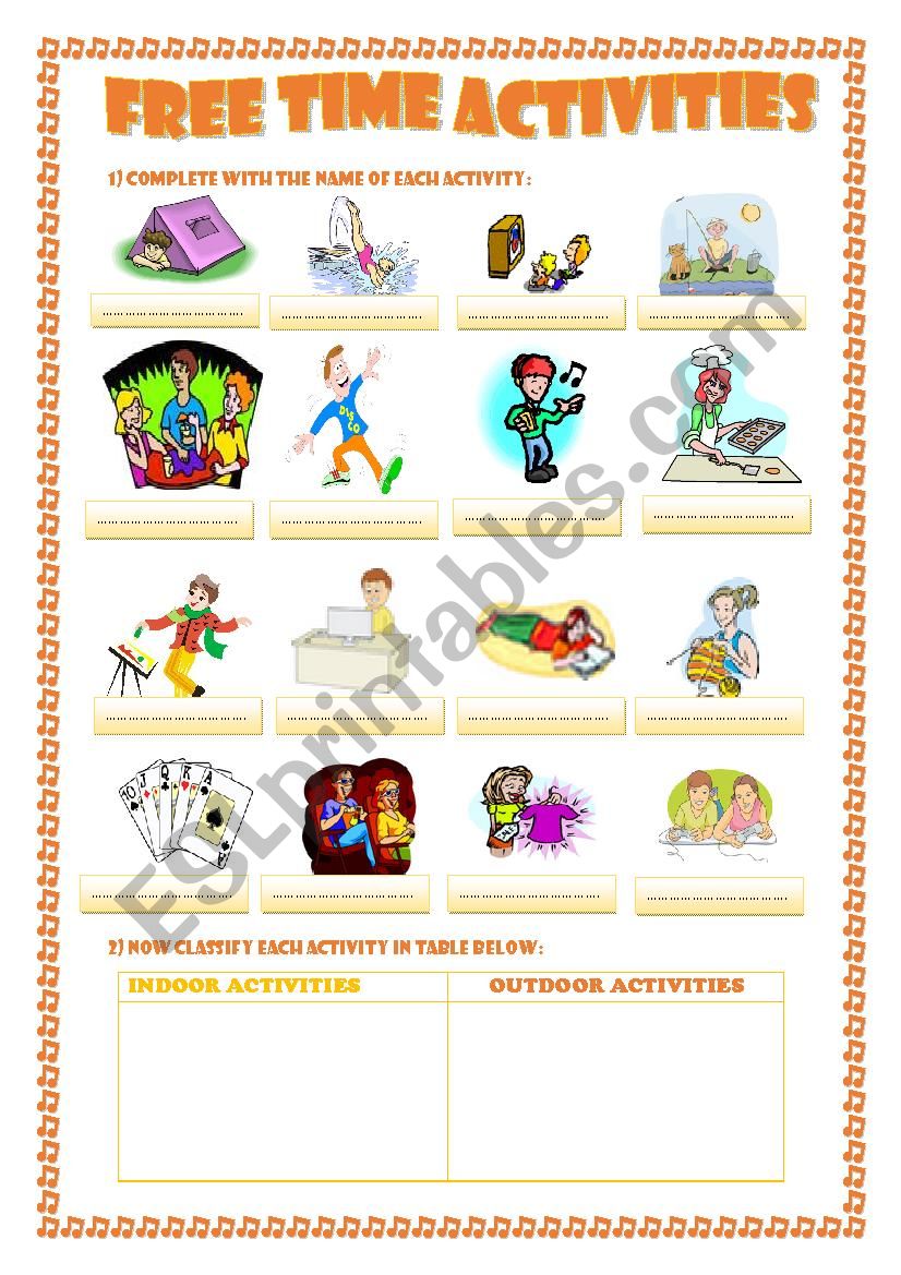 free time activities worksheet