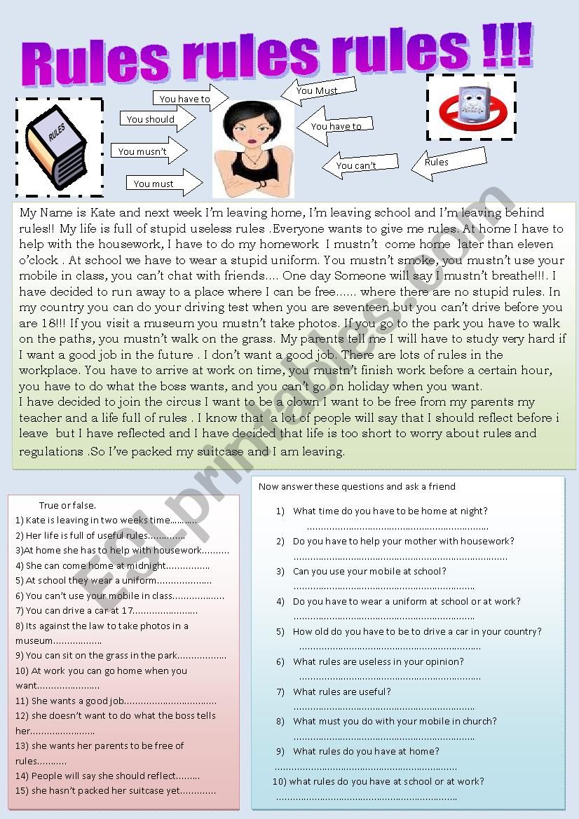 rules rules rules  worksheet