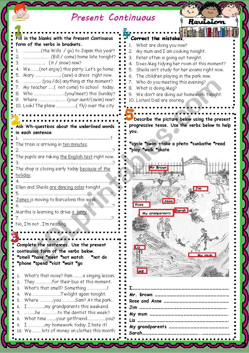 Present Continuous Revision  worksheet