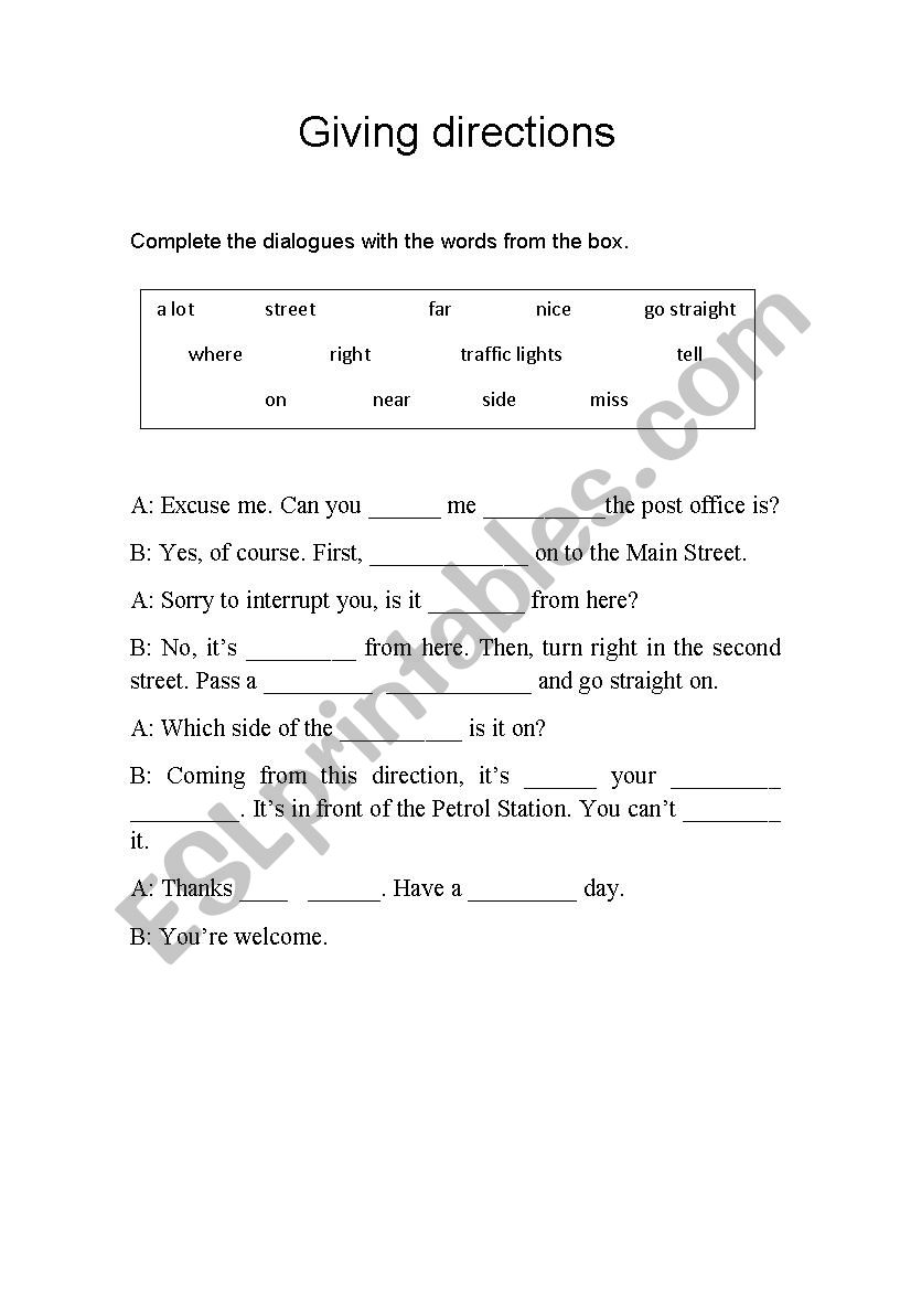 Giving Directions worksheet