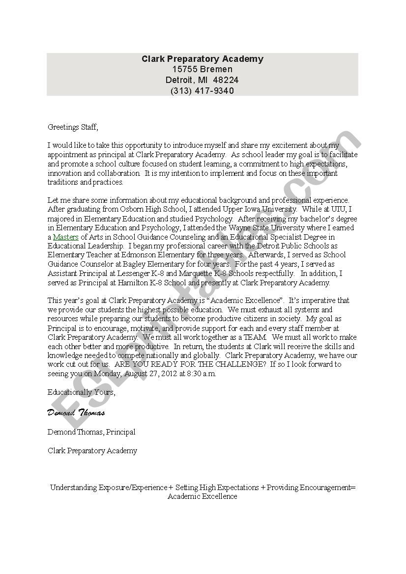 Class Introduction Letter worksheet