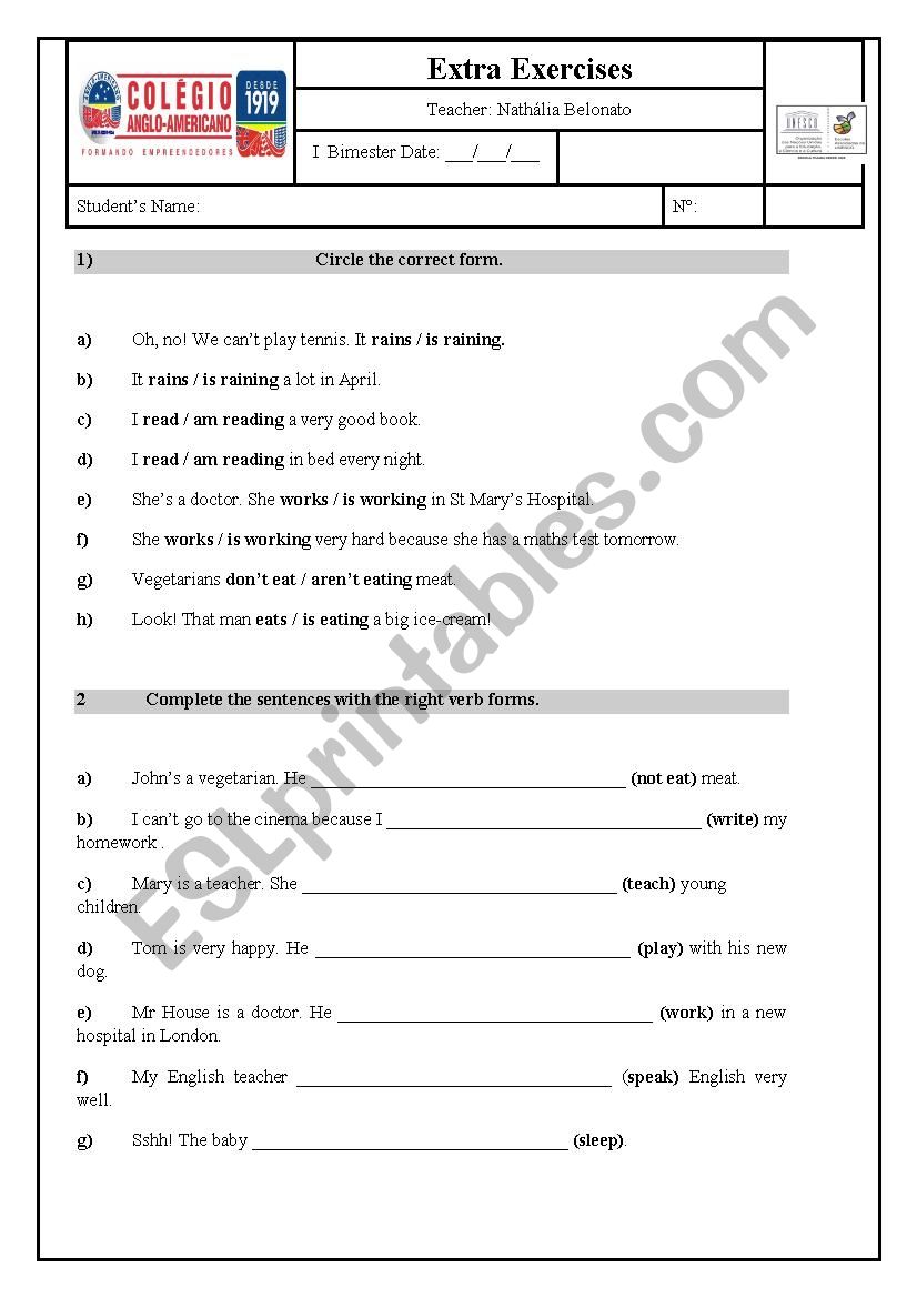 Present Simple x Continuous worksheet