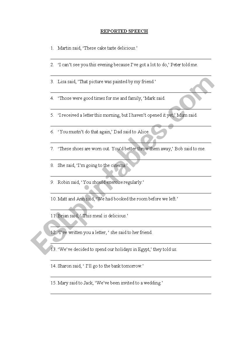 Reported Speech worksheet