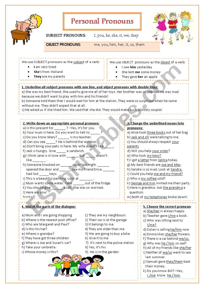 Personal Pronouns worksheet