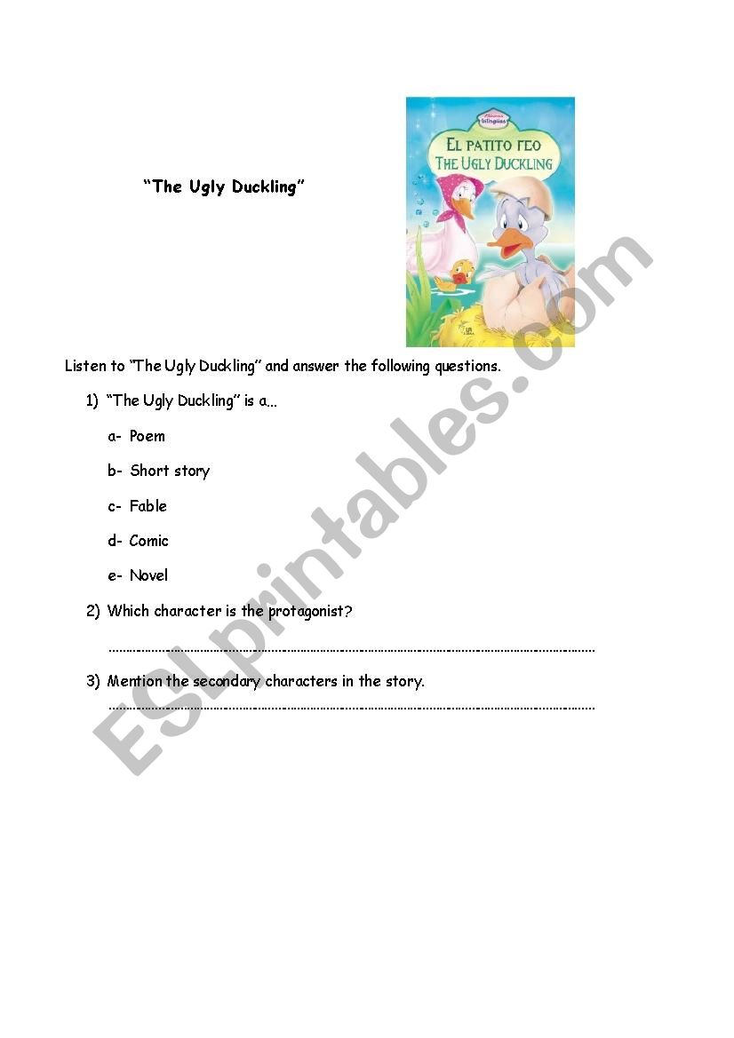 The Ugly Duckling worksheet