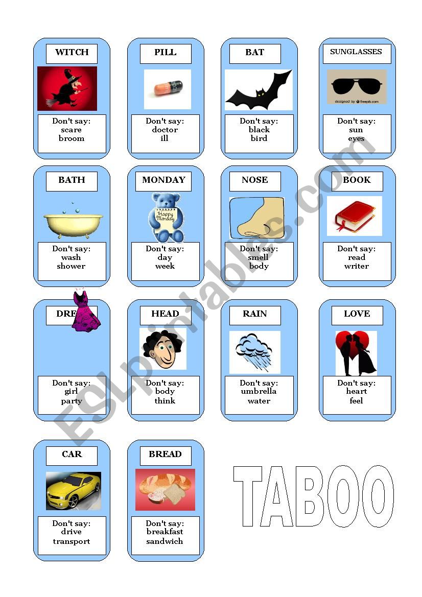 Taboo!! Great vocabulary game worksheet