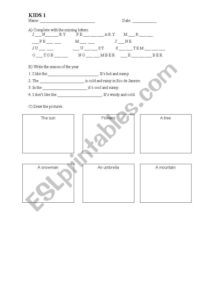 Months and weather worksheet