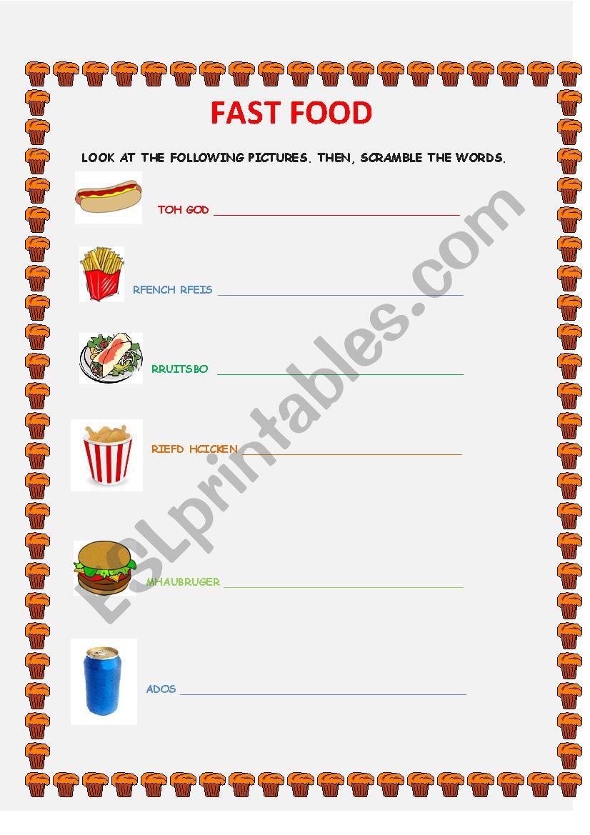 FAST FOOD worksheet