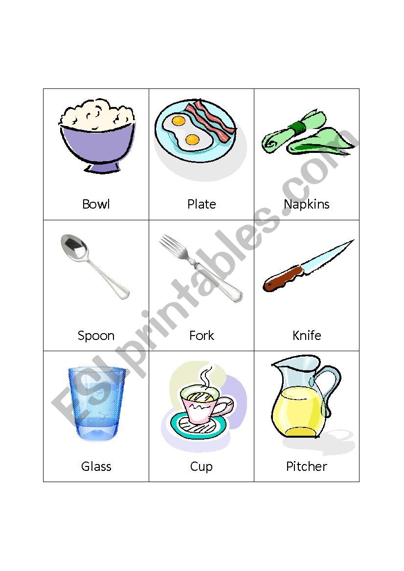 Tableware Flashcards worksheet