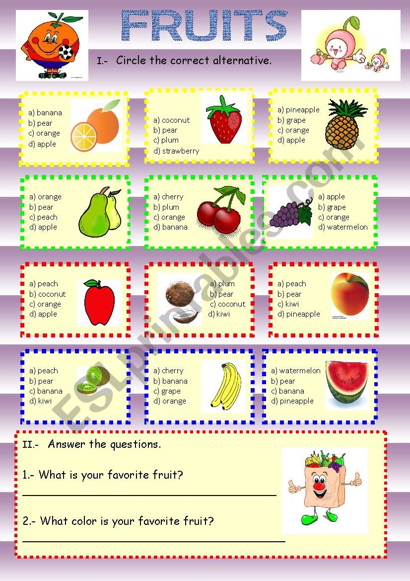 Fruits alternative worksheet