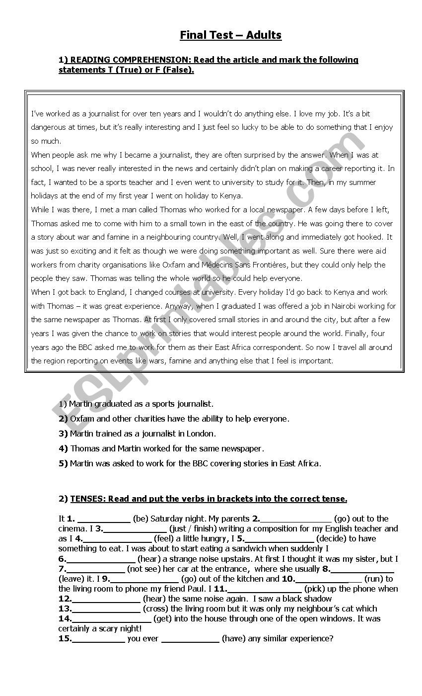 Written Test Adults worksheet