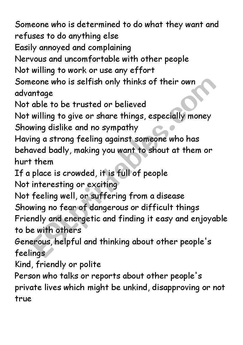 Adjectives description worksheet