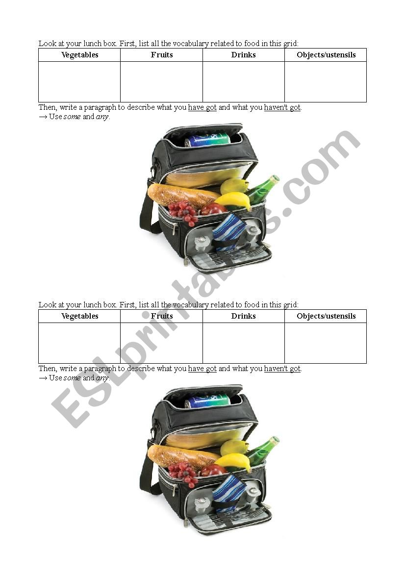 Food vocabulary some any worksheet