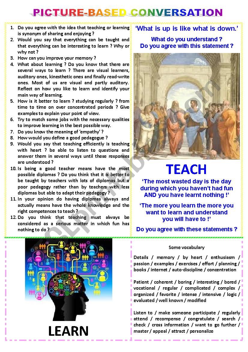 Picture-based conversation : topic 48 - teach vs learn