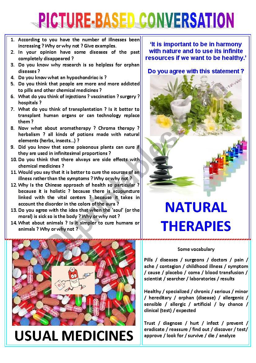 Picture-based conversation : topic 49 - natural therapies vs usual medicines