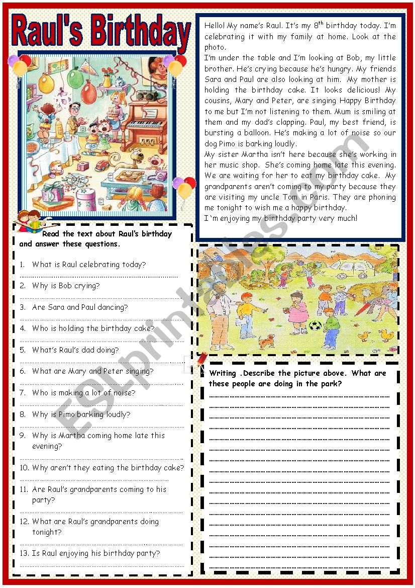 RaulÂ´s Birthday Party worksheet
