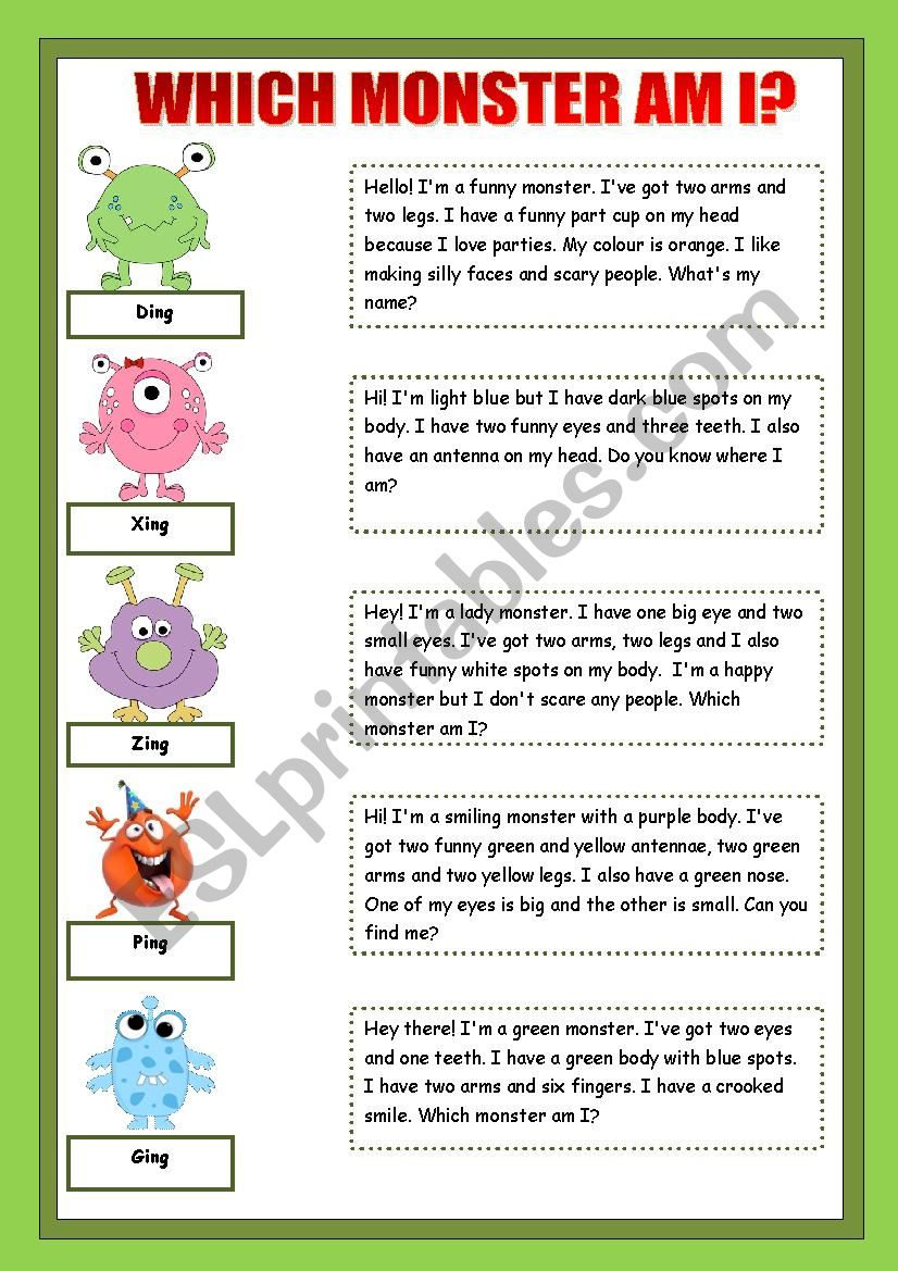 WHICH MONSTER AM I? - FUNNY MONSTERSÂ´ DESCRIPTION :) - FULLY EDITABLE!