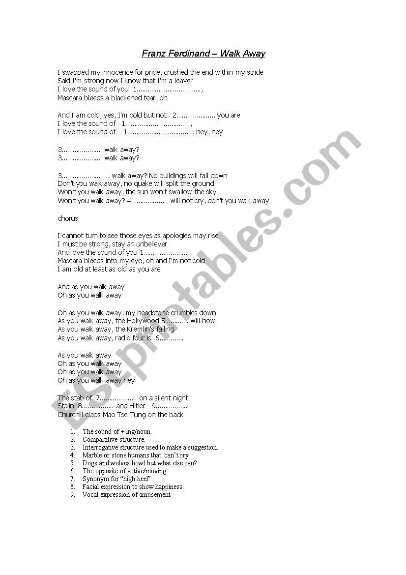 walk away worksheet