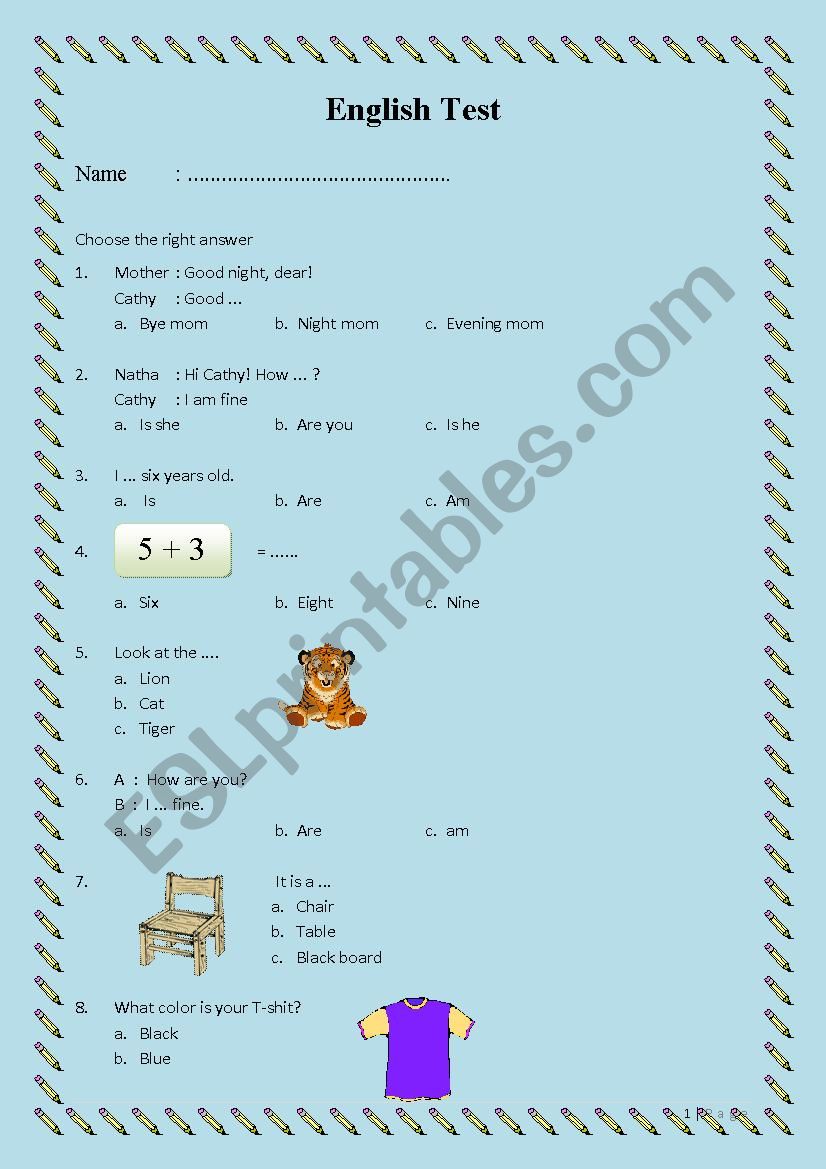 English Test worksheet