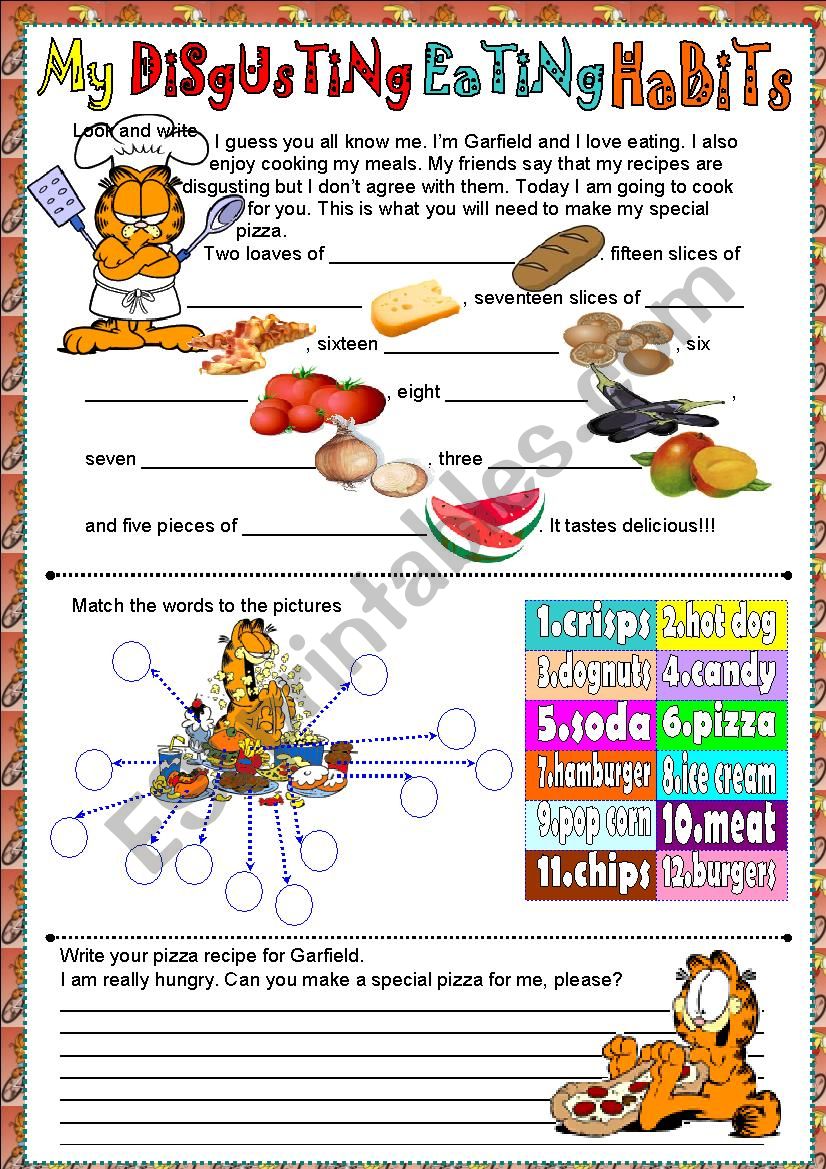 My disgusting eating habits worksheet