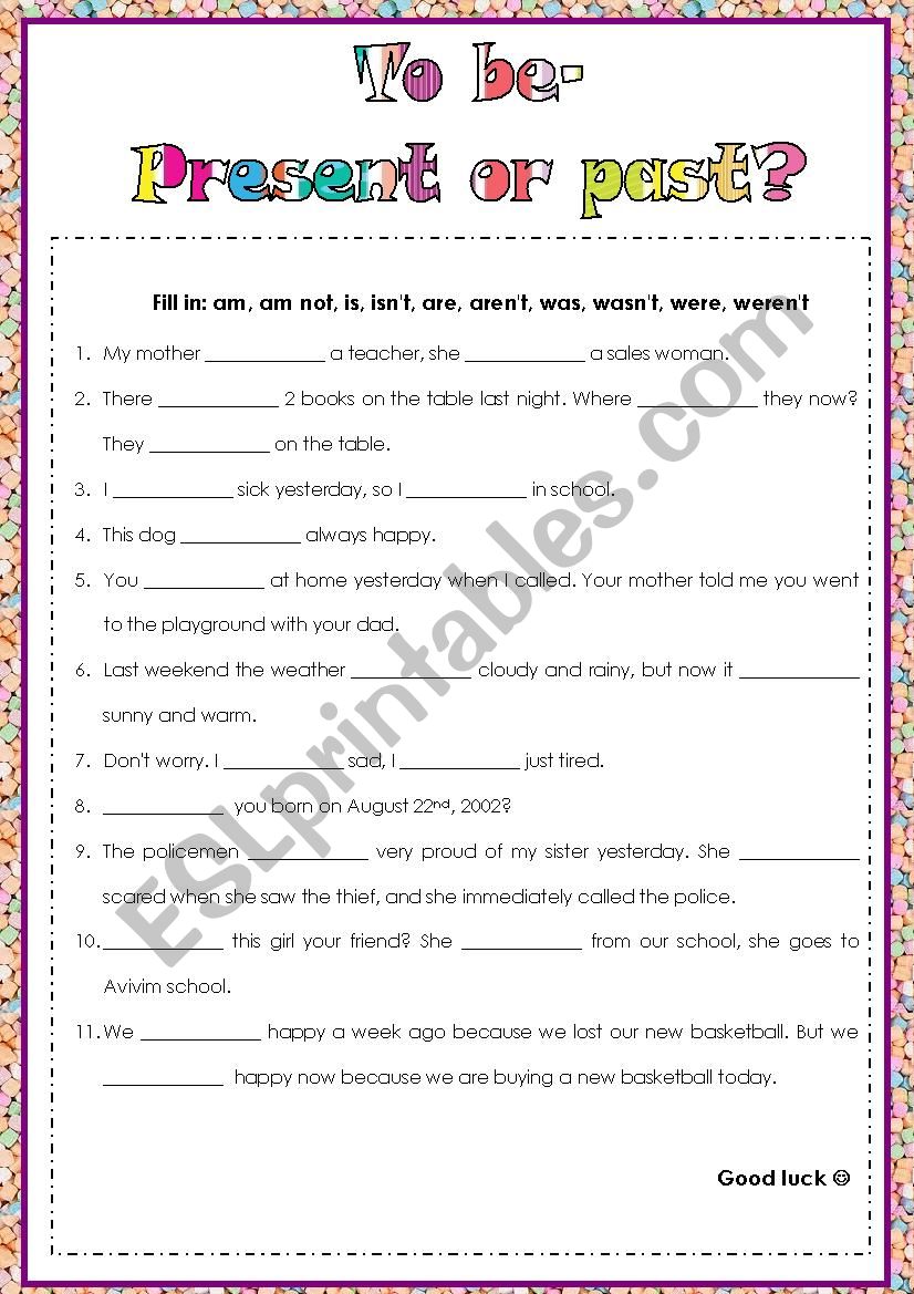 Verb to be- present or past? worksheet