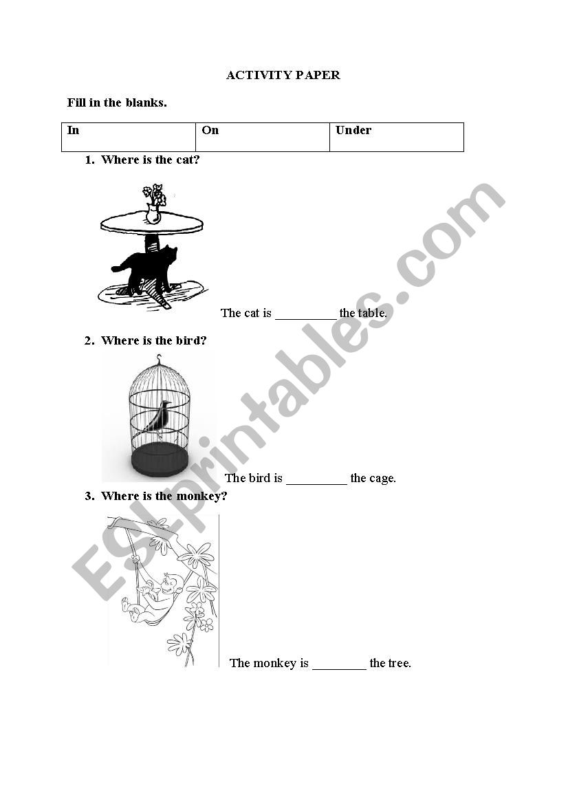 prepositions worksheet