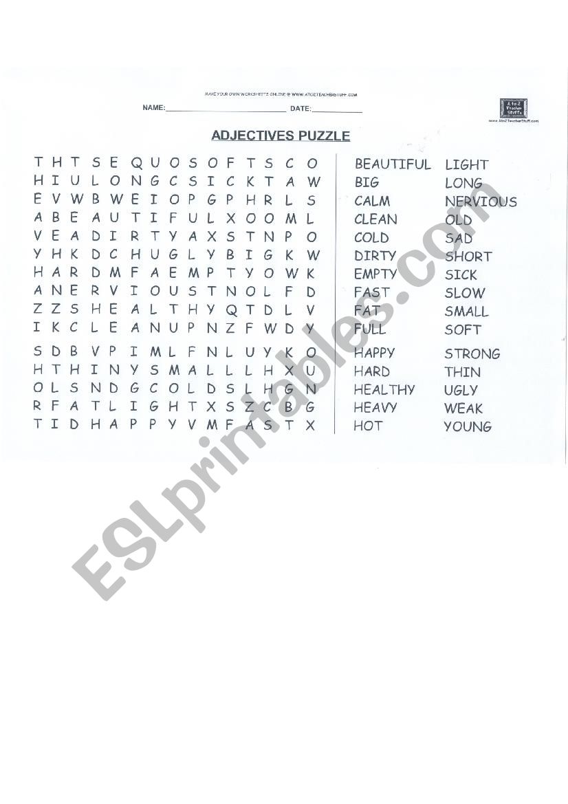 Adjectives - Puzzle worksheet