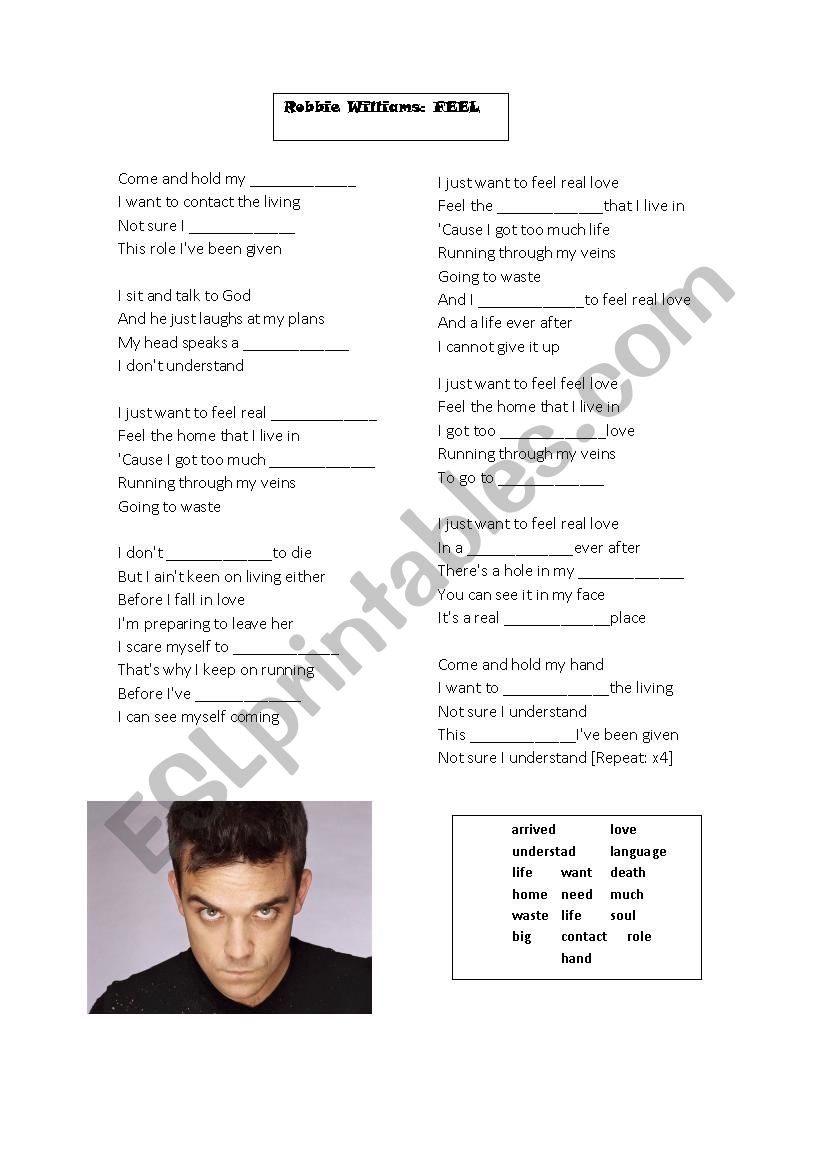 Robbie Williams worksheet