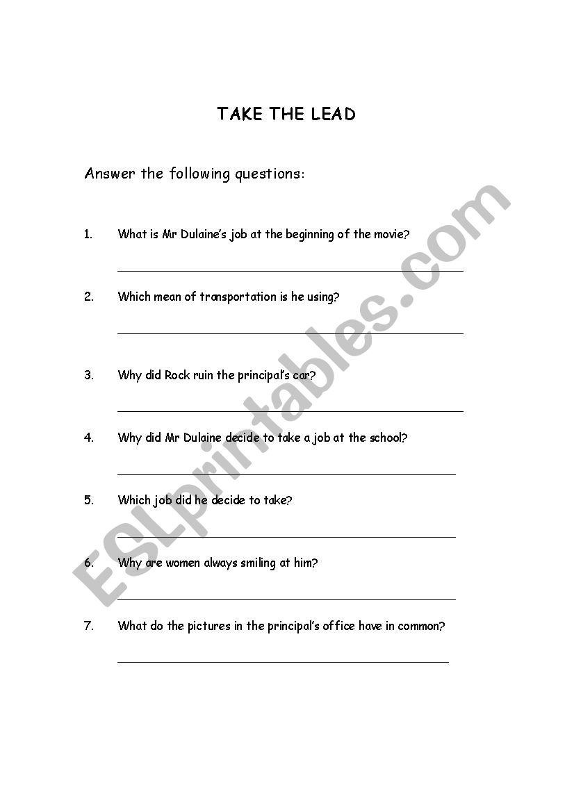 Take the Lead worksheet