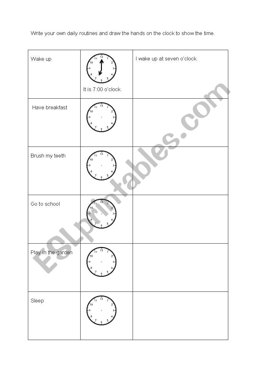 daily routine worksheet worksheet