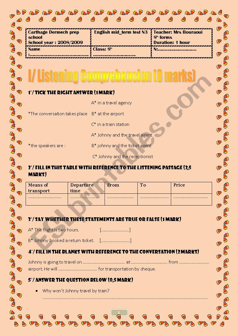 Mid term test N3_ 8th forms worksheet