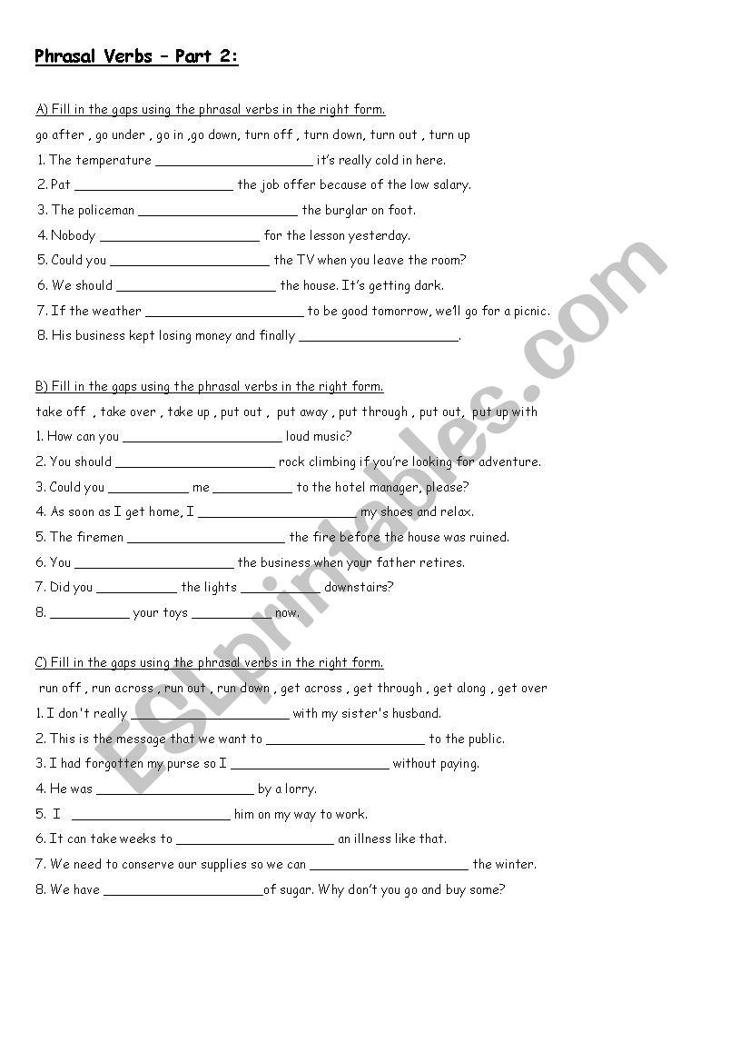 Phrasal Verbs - Part 2 worksheet