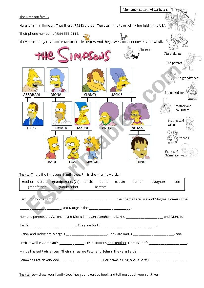 The Simpsons family worksheet