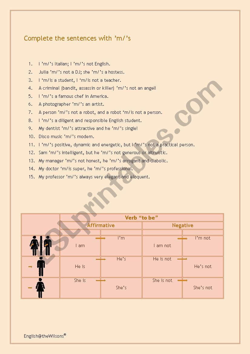 Am or is  worksheet