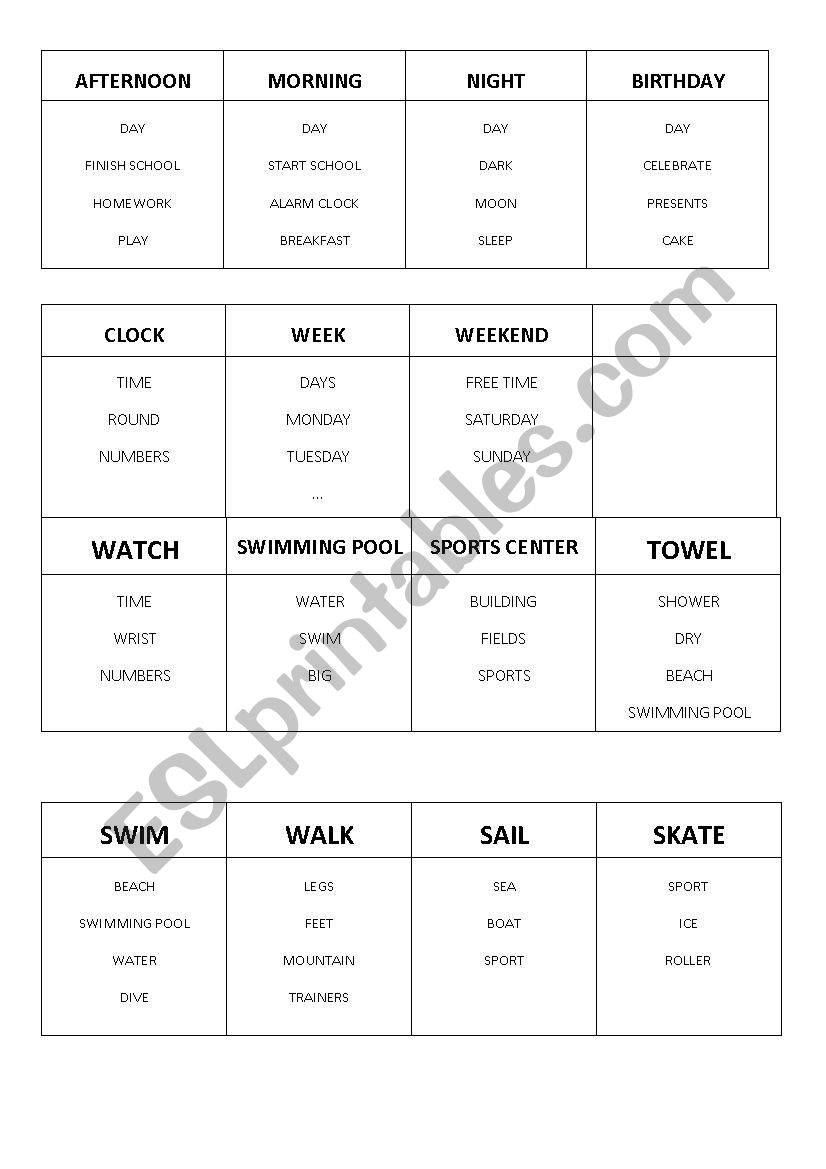 Taboo Game with MOVERS vocabulary