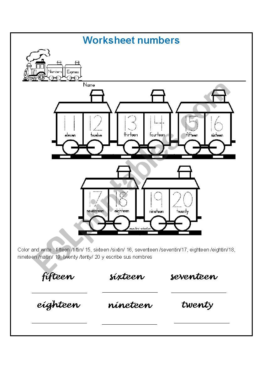 NUMBERS FROM 11 to 20  worksheet