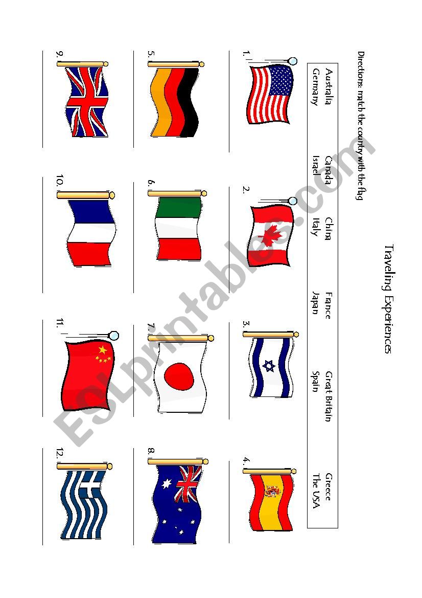 Flags and countries worksheet