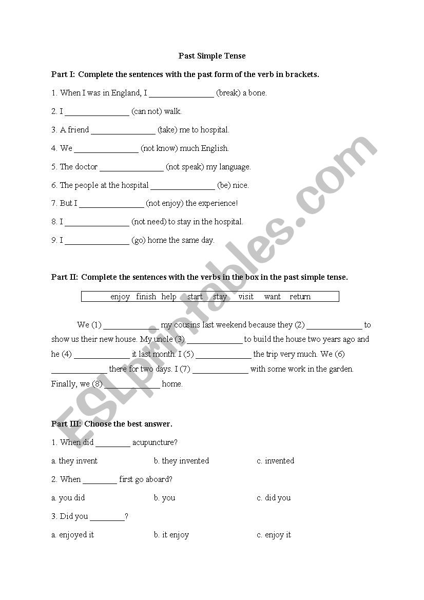 past simple tense worksheet