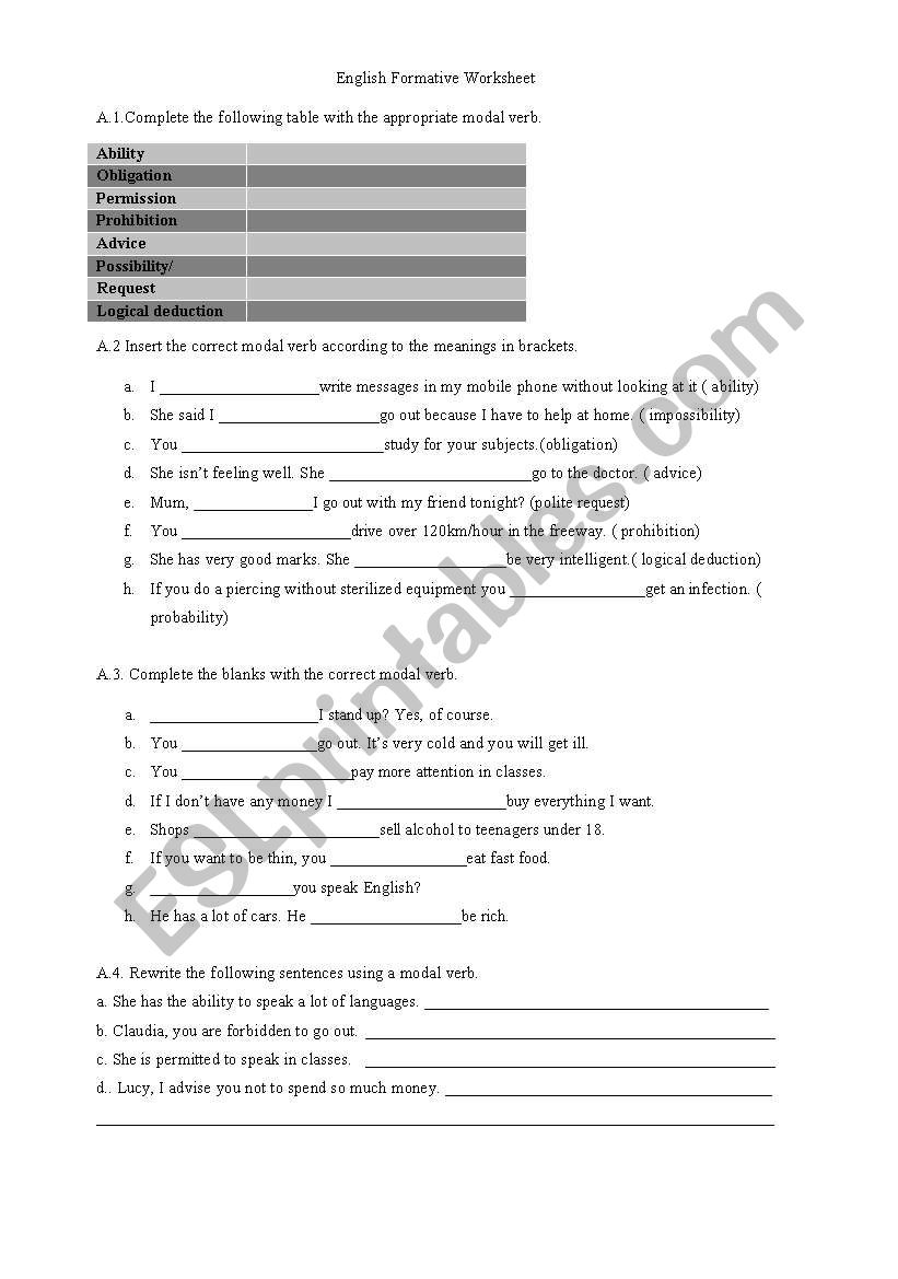 modal verbs worksheet