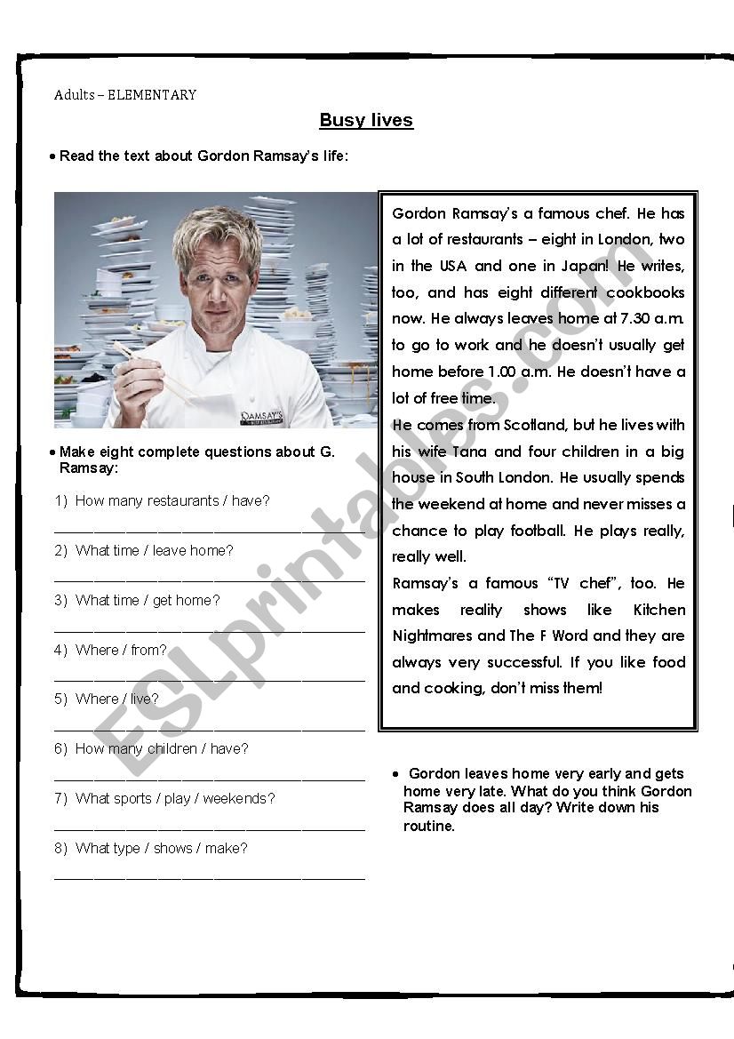 Busy Lives worksheet