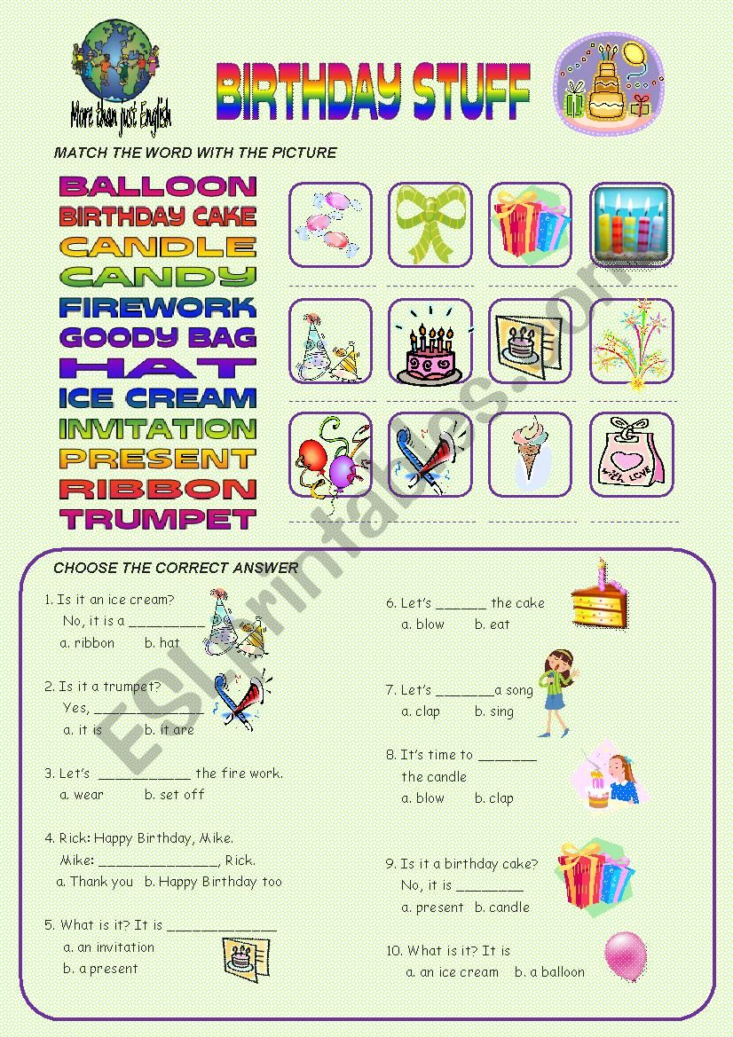 BIRTHDAY THINGS worksheet