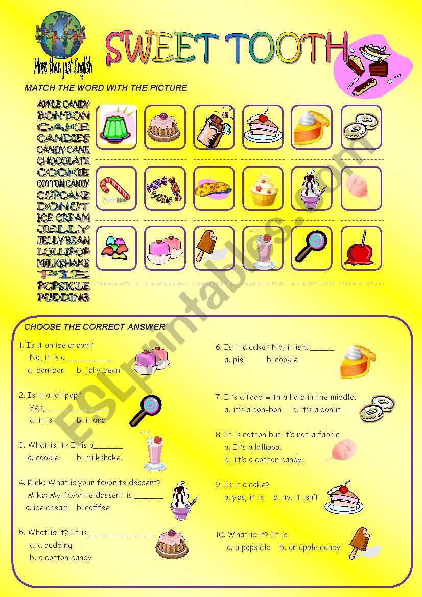 SWEET TOOTH worksheet