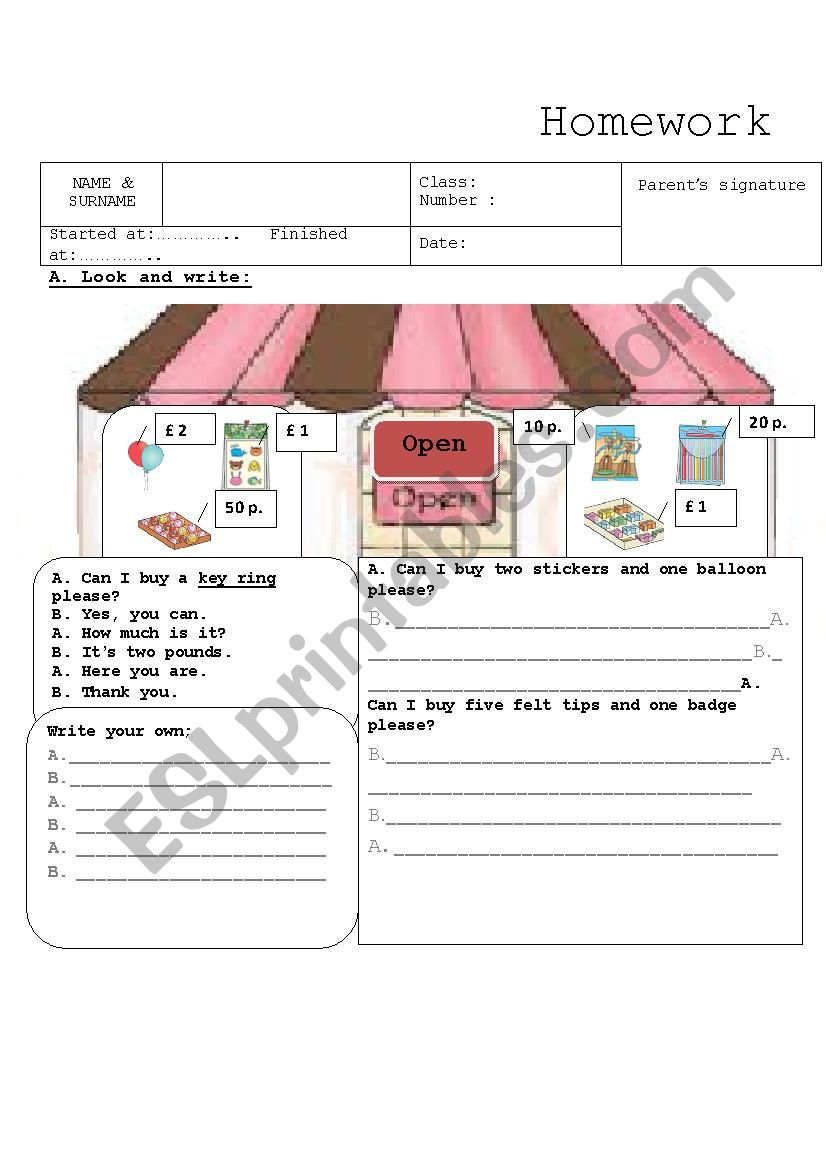 money and shopping worksheet