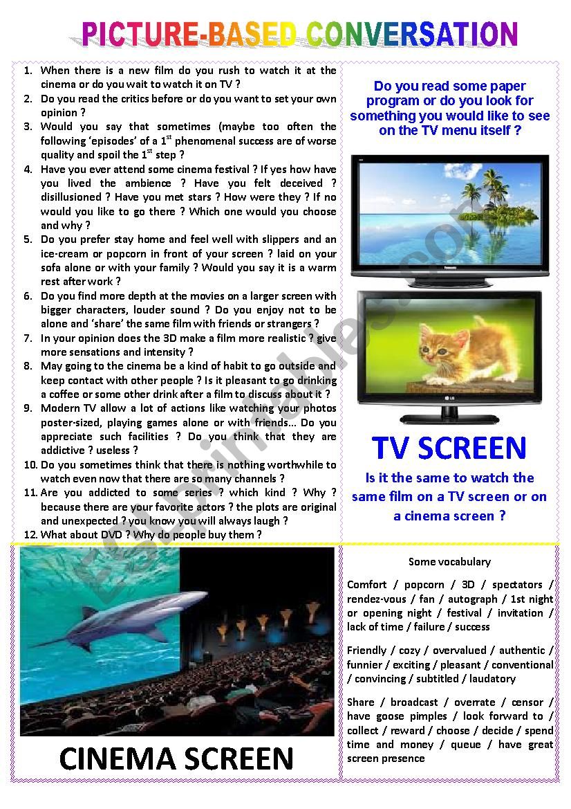 Picture-based conversation : topic 51 - TV screen vs cinema screen