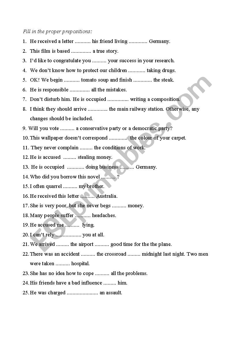 prepositions fill in worksheet